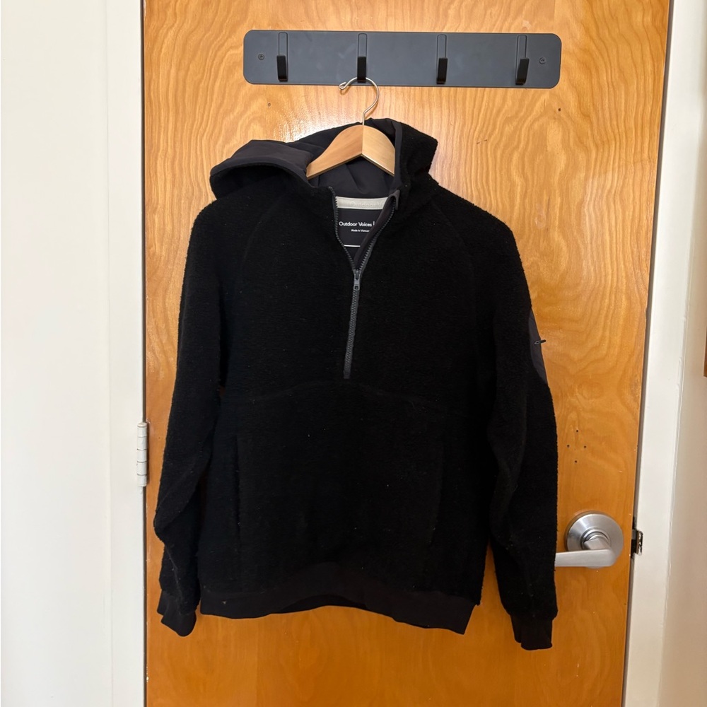 Outdoor Voices black wool blend quarter zip hoodie - Picture 1 of 4